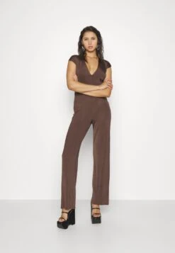 Wal G Party Hala V Neck - Jumpsuit - Chocolate Brown -ESPRIT || ONLY || Wal G Sales Store 236faebd91514db4a3ef4077589f647d