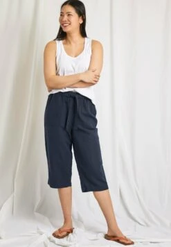 Hayling Tie Waist Cropped- Shorts - Navy