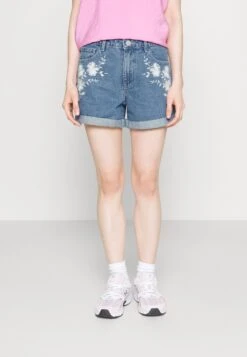 Viwoody Festival - Denim Shorts - Medium Blue Denim Aop Cloud Dancer Embroidery